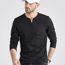 仓石一树重磅230g高端长绒棉长袖T恤男潮牌春秋V领休闲内搭打底衫 黑色 XL 【135-155斤】