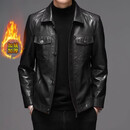 UOSO品牌男装头层牛皮皮衣男真皮外套秋冬季翻领工装休闲夹克 黑色【加绒款】 加绒 XL 175-180【135-150斤左右】