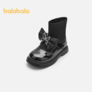 巴拉巴拉童鞋儿童休闲鞋女童春秋精致蝴蝶结时尚靴潮流洋气小皮鞋 黑色调00399 30 (脚长18.1-18.7/内长19.7)