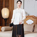 玺玥中国风真丝桑蚕丝新中式唐装上衣2025秋季年轻款刺绣白色衬衫 米白色 XL （体重130~145）