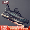 UOSO男鞋秋冬新款透气网面休闲鞋子男防滑减震运动跑步鞋缓震椰子鞋男 黑色 38