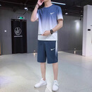 夏季冰丝休闲运动套装男短袖裤子潮流渐变两件套青少年速干两件装 蓝色渐变(2068#) 短裤套装 XL 120-140斤左右