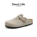 Devo Life的沃包头鞋半拖3624升级版软木拖鞋情侣款 24074 灰色反绒皮 37