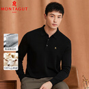 梦特娇（MONTAGUT）长袖t恤高端羊绒衫2025新款秋冬男中年品牌纯色Polo衫 黑色 M 165
