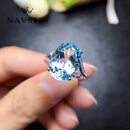 奈维斯汀托帕石戒指女s925银镶嵌浅蓝色宝石食指环活口时尚520礼物女 托帕石戒指