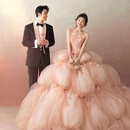 季节里粉色婚纱晚礼服女感轻奢小众重工主持人绝美蓬蓬裙成人礼 粉色 齐地款 M