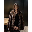 离境天水貂皮草毛绒大衣女花瓣女神横排皮大衣女2025新款年轻整水皮草外 银蓝色 天鹅绒紫金短二整 XL 适合130-150斤
