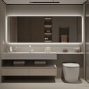 TZNUN德国现代简约岩板浴室柜卫生间延长马桶洗漱台智能洗手盆柜洗脸盆 奶茶色（智能镜子） 70岩板无缝盆+70cm延长板