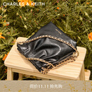 CHARLES&KEITH迷你菱格流浪包单肩斜挎双肩包包女包生日礼物CK2-60782390 Black黑色 S
