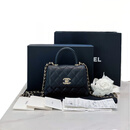 【二手99新】Chanel香奈儿coco handle黑金荔枝纹芯片款手提斜挎女包 奢侈品箱包 99新斜挎包