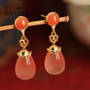 奈维斯汀冰飘南红玛瑙水滴耳环新中式女银镀金秋冬气质玉石耳坠耳饰