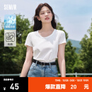 森马（Semir）[陈都灵同款]短袖t恤女修身正肩圆领2024夏新款凉感抗菌纯色上衣 本白10102 165/88A/L