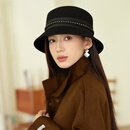 蒂尔堡明星同款法式礼帽女秋冬季高级感渔夫帽时尚潮流显脸小羊毛呢礼帽 黑色 M(56-58cm)