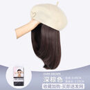 TANNY假发女帽子假发一体短发贝雷八角帽秋冬时尚自然锁骨发仿真假发帽 深棕色＋发网