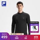FILA 斐乐官方男子针织长袖上衣25冬季新款健身运动加绒长T抓绒打底衫 深黑-BK L 175/96A/L