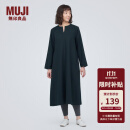 无印良品（MUJI）女式 起毛 V领长袖连衣裙 女款长裙裙子秋冬 女装 BC2FBC3A 深藏青色 L (165/88A)