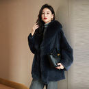 乔箐海宁皮草高端时尚中长款皮毛一体女款2023貂皮大女整貂狐狸毛领紫 灰蓝色 L