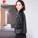 皮尔卡丹海宁真皮皮衣女2025冬新短款小个子妈头层绵羊皮夹克小外套 黑色 XL