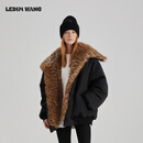 LEDIM WANG撞色渐变虎纹环保皮草保暖棉服女高级感复古巴恩风双面可穿外套 黑色（现货） S 身高160-165，体重100-110斤