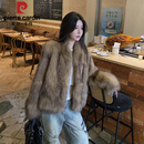 皮尔卡丹进口整皮狐狸毛皮草外套女冬2025冬季新款晕染霜色显瘦毛毛大衣 琥珀棕 现货 S