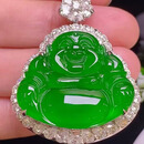 帝王绿大佛公翡翠玉吊坠冰种正品缅甸a货满绿弥勒佛笑玉佛吊坠