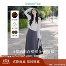 茵曼简约通勤百褶半身裙冬季女装百搭A字大摆显瘦中长裙子 贵族灰 M
