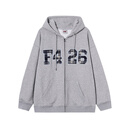 F426国潮牌秋季嘻哈宽松大logo格子贴绣卫衣外套 花灰  M