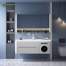 YHYH德国新款橡木浴室柜组合奶油风迷你内衣洗衣机卫浴柜陶瓷一体盆 纯白色（ 赠迷你洗衣机） 宽50cm 90cm