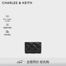 CHARLES&KEITH柔软菱格多卡位短款钱包女生日礼物CK6-50770524-2 Black黑色 XXS