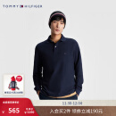 TOMMY HILFIGER【透气舒适】男纯棉珠地网眼商务净色修身长袖T恤POLO02580 深蓝色CJM M