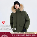 拓路者雪熊P棉棉服男士中长款大毛领连帽秋冬季新款保暖男外套棉衣加厚 军绿色 2XL