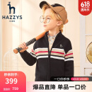 哈吉斯（HAZZYS）品牌童装男童开衫线衣春新款中大童小立领英伦风撞条开衫线衣 钻石黑 145