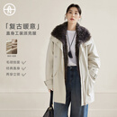 对白（DUIBAI）【大码系列】复古仿兔毛内里派克服冬季新款微胖mm保暖工装外套 卡其色 M 建议体重110-125
