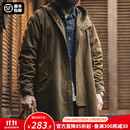 马登工装 美式复古磨毛连帽风衣男秋M51改良做旧全棉防风字母印花外套 咖啡色 （宽松偏大） L