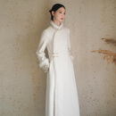 初蝉衣事初蝉中国风旗袍羊毛女秋冬新款长款气质全开襟澳毛新中式大衣外套 白色 高支澳毛 M （现货）