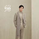 鄂尔多斯1980秋冬粗纺羊绒双层起毛格纹男羊绒长款围巾 1980原色 164cmX30cm