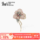 She's茜子自然复刻国风刺绣花朵高档胸针轻奢胸花别针生日礼物送女友