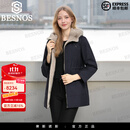 BESNOS意大利品牌整貂内胆派克服女士可拆卸水貂毛尼克服女士皮草大衣 深蓝色【全银岚】（貂袖） 4XL /【155-175斤】