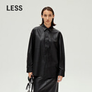 LESS【精工系列】春宽松质感经典翻领立领造型PU皮衬衫2O2A12520 011/炭黑 L