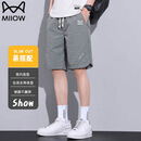 猫人短裤男夏季休闲宽松中裤透气运动薄款沙滩裤五分裤 灰色 XL