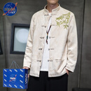 NASALIKE男士夹克外套春季2025新款中国风男装衣服新中式复古盘扣唐装汉服 杏色 M(精神小伙)