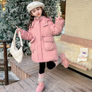 女童服外套秋冬装洋气中长款棉服2025新款儿童装加厚棉衣 粉色服 130 cm