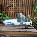 吸水石上水石假山盆景盆景德镇椭圆长方形陶瓷多肉微景观无孔托盘 青花款 小号长40厘米宽25厘米高6厘米