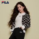 FILA 杨幂同款|斐乐官方女士编织外套2025春新款时尚休闲拼色毛衣开衫 正黑色-BK L （170/88A/L）