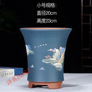 花盆紫砂紫砂花盆兰花盆陶瓷大号室内兰草竹韵束腰盆景盆 钻蓝色 点彩桶盆小号 紫砂 x 大
