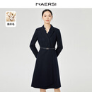 娜尔思（NAERSI）【绵羊毛】气质通勤西装连衣裙女秋冬新款裙子 暗青紫色 L