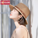 COYOJOR希遥家巴拿马草帽女款夏季出游海边百搭防晒太阳帽子气质时尚礼帽爵士帽 #92-卡其 均码(55-58cm)