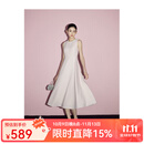 Mandy Zhang法式赫本风气质粉色订婚连衣裙女夏季宴会正式礼服裙子 樱花黛粉 珍珠镶钻 S