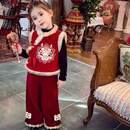女童国风套装冬装新款洋气儿童唐装马甲加绒阔腿裤女孩拜年服 【两件套】马甲+裤子 100