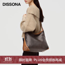 DISSONA迪桑娜女包hobo包老花包单肩通勤包腋下包 七夕礼物 棕色-大号